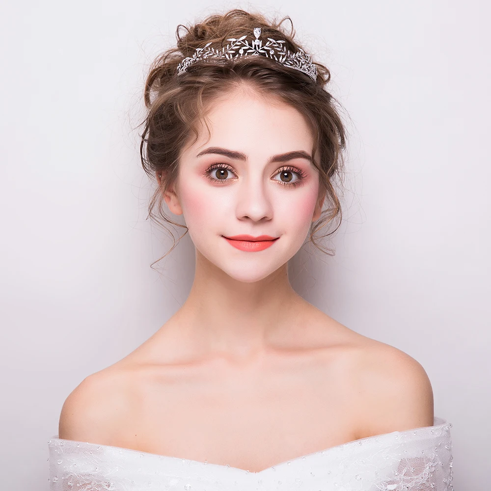 Princess Crown Tiara Micro Inlays Zircon Leaves Design Coronet Bridal Wedding Headpieces Hairbands Jewelry Women Party Headdress | Украшения