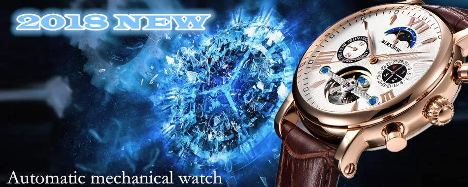 BINSSAW Tourbillon Автоматическая Механические Для мужчин часы оригинальные модные Элитный бренд кожа Бизнес часы Relógio Masculino