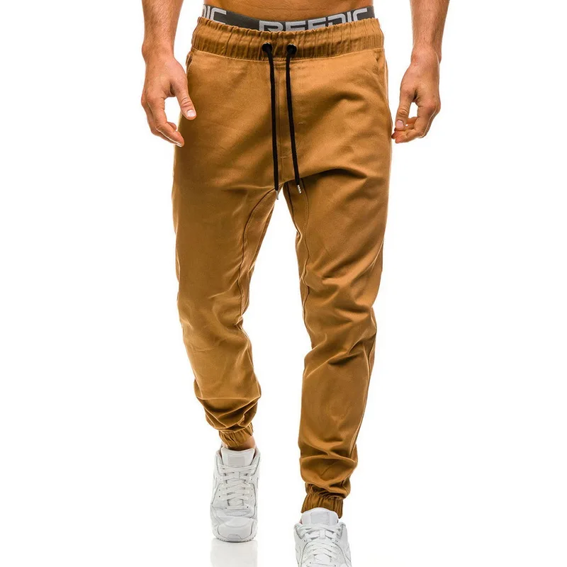 Khaki 2 Laamei уличные мужские кружевные брюки Новые хип-хоп мужские облегающие брюки для уличных танцев мужские однотонные модные спортивные штаны - Цвет: Khaki 2