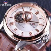 forsining japan luxury movement rose golden case waterproof brown genuine belt mens watch top brand luxury automatic wrist watch