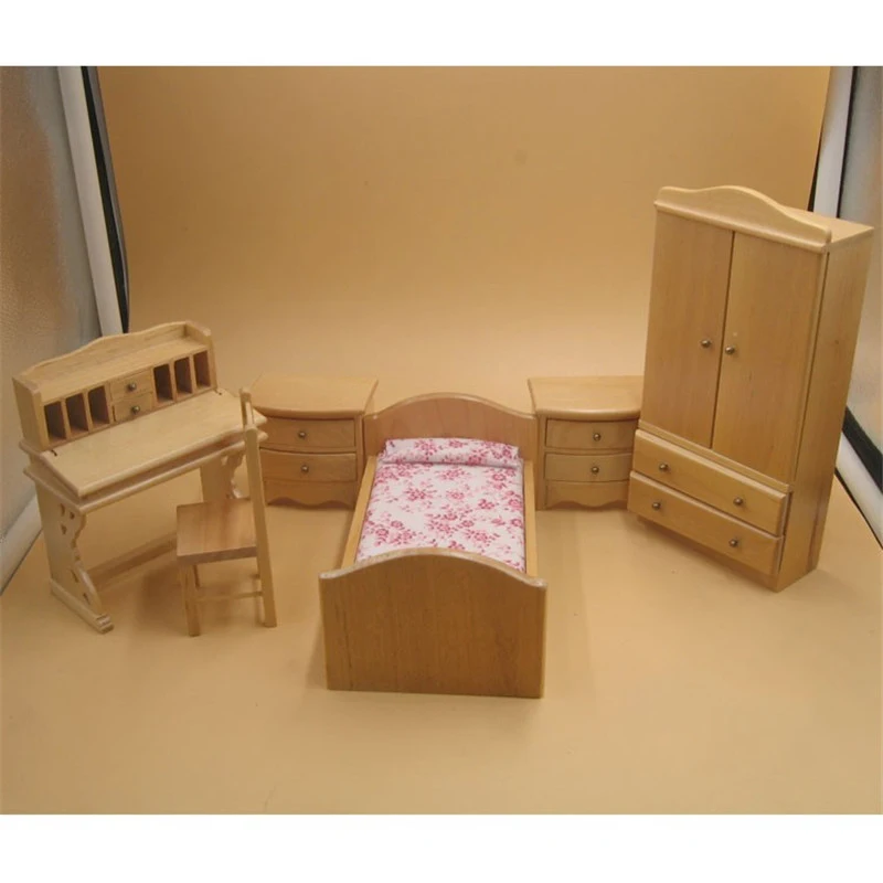 

6pcs/sets 1:12 Simulation Miniature Wooden Furniture Toys DollHouse Wood Furniture Set doll house for children pretend play toy