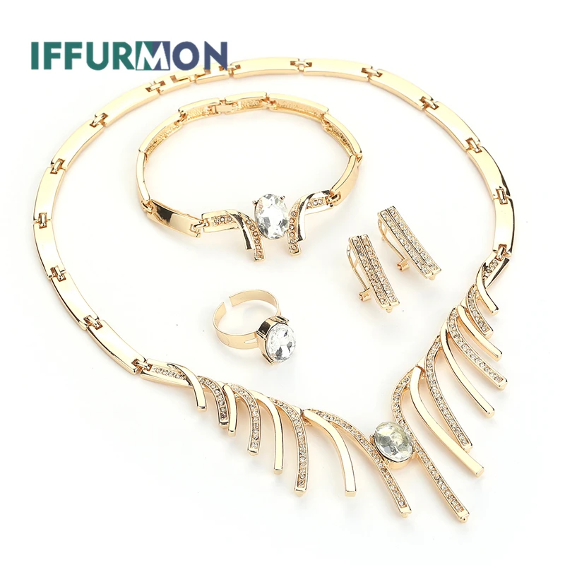 IFFURMON африканские бусы Ювелирные наборы для Для женщин золото Цвет Имитация