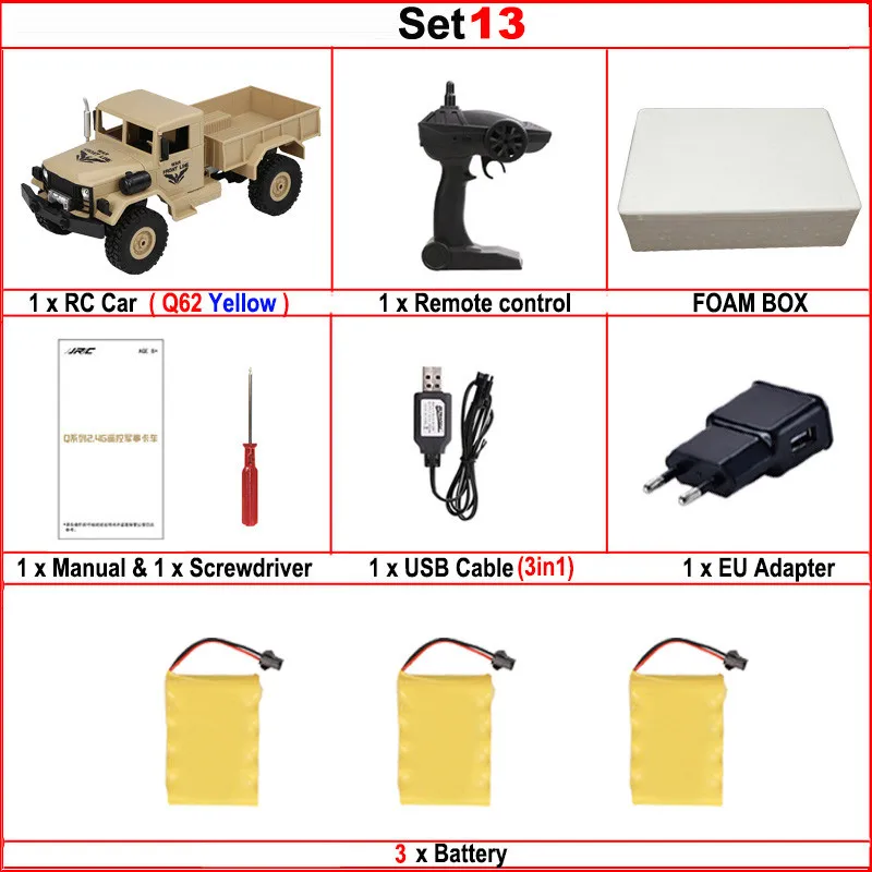 Set13 JJRC Q62 Q63 Q64 1/16 2,4G 4WD длительный срок службы батареи внедорожный военный багажник гусеничный Радиоуправляемый автомобиль пульт дистанционного управления внедорожные игрушки детские подарки - Цвет: Set13