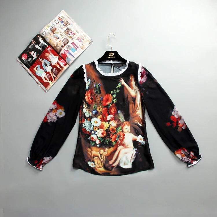 Женская тонкая рубашка с длинным рукавом и принтом |