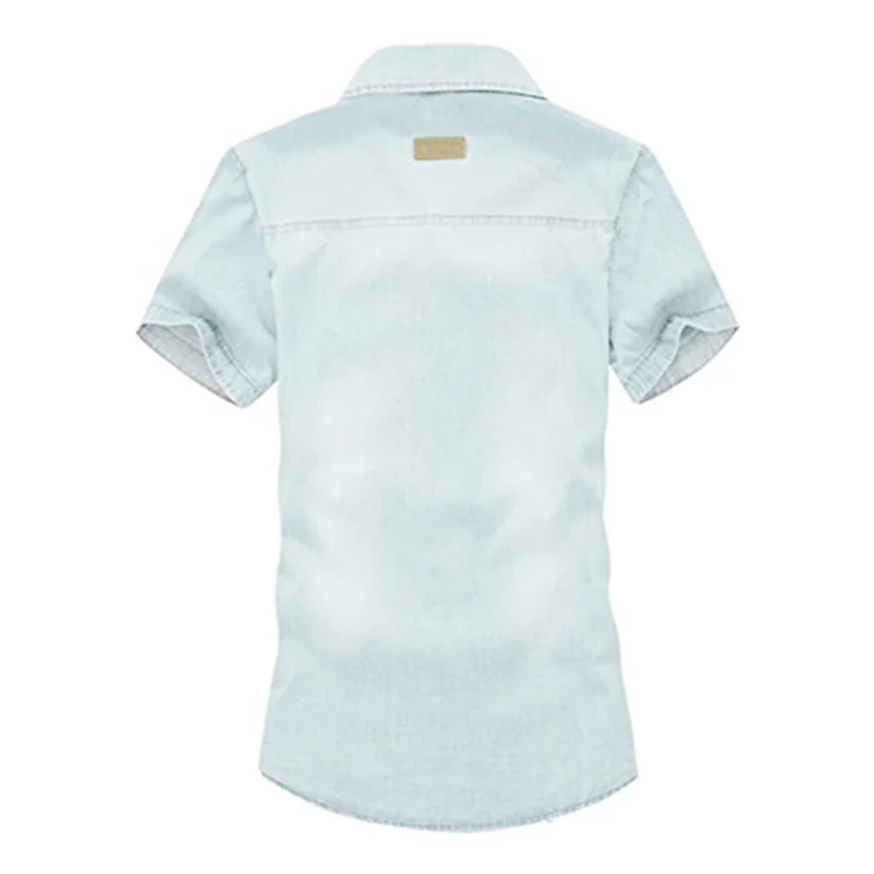 У Новые мужские повседневные короткий рукав джинсовая рубашка роскошные