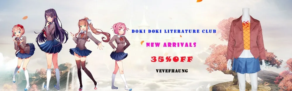 VEVEFHUANG Doki Literature Club Monika, косплей, Sayori, Yuri Natsuki, костюм для косплея, школьная форма с аксессуарами для волос