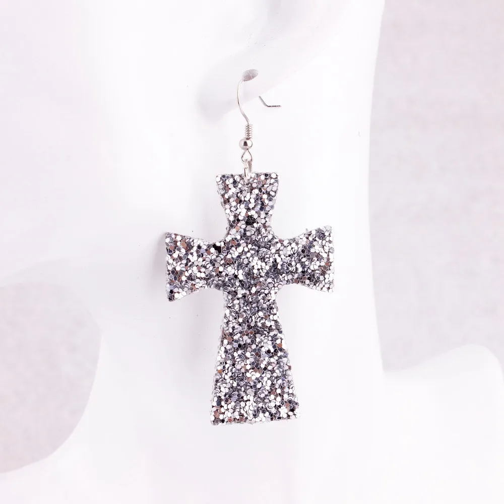 ZWPON Fashion Lightweight Glitters Sequin Dangle Pendants Leather Cross Earrings Glitter for Woman | Украшения и аксессуары