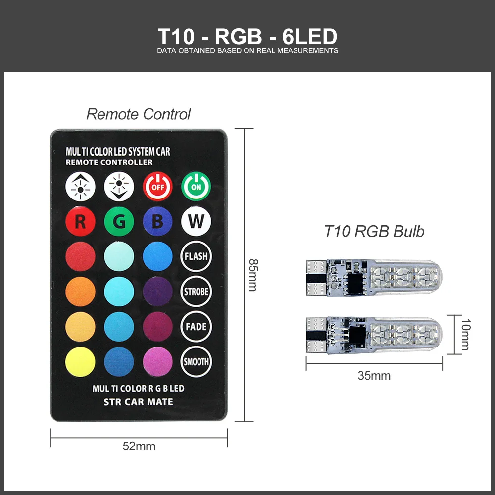 1 комплект T10 RGB светодиодный W5W 194 5050 SMD автомобильный габаритный фонарь купола лампы для чтения 12V COB RGBW авто Интерьер светильник атмосферная лампа