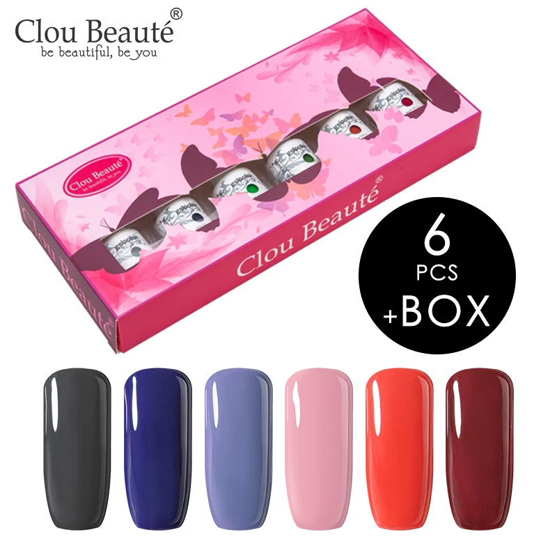 ZH16-6pcs Clou Beaute 6 шт. Гель-лак для ногтей УФ светодиодный Лак Блеск для ногтей розовый красный слоновая кость замачиваемый Гель-лак набор 8 мл подарочная коробка - Цвет: ZH16-6pcs