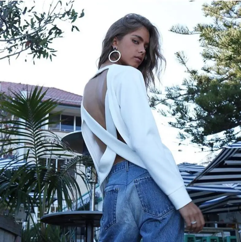 Женский свободный свитер с открытой спиной Свободный пуловер длинным рукавом