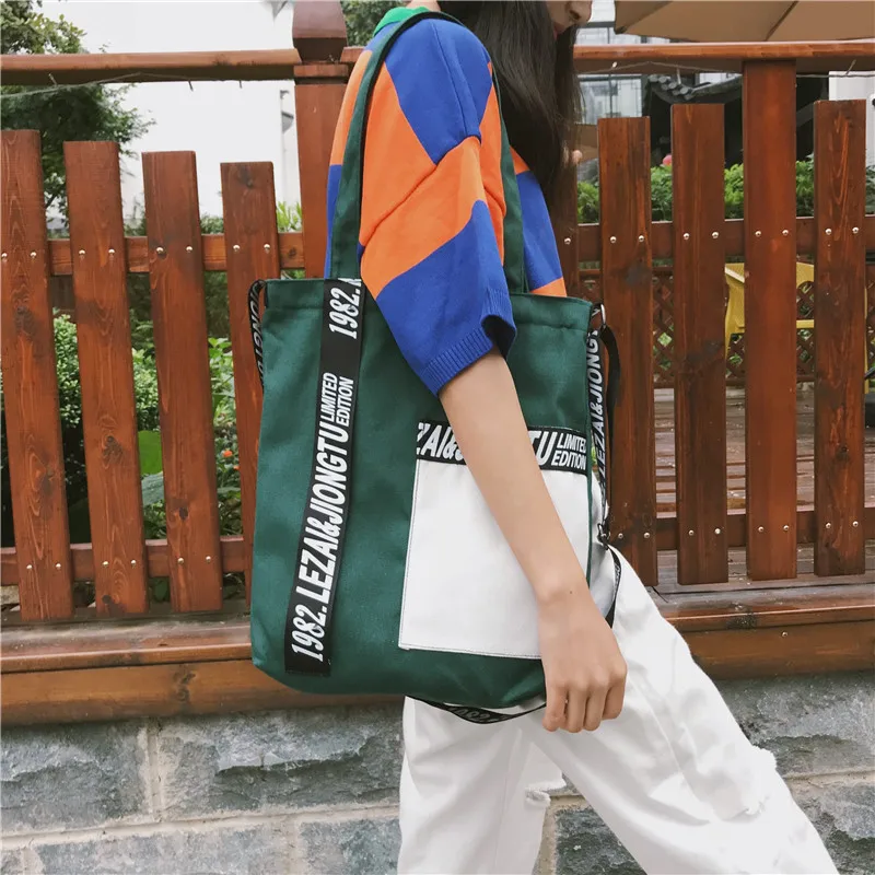 Женская холщовая сумка-мессенджер с надписью модная мягкая школьная сумка на