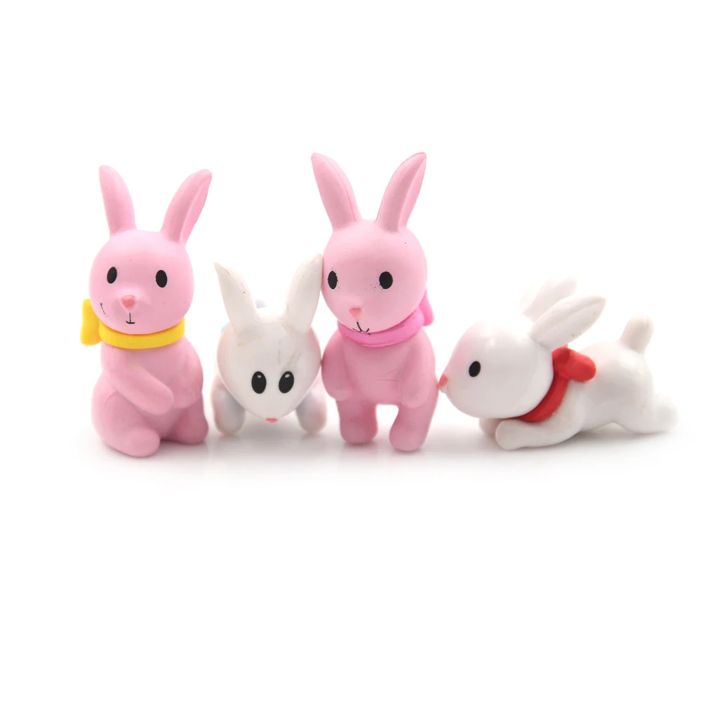 4pcs/lot DIY Doll Garden Home Desktop Succulents Micro Landscape Decor Mini Pink Rabbit Model Fairy House Miniatures Decoration | Дом и сад