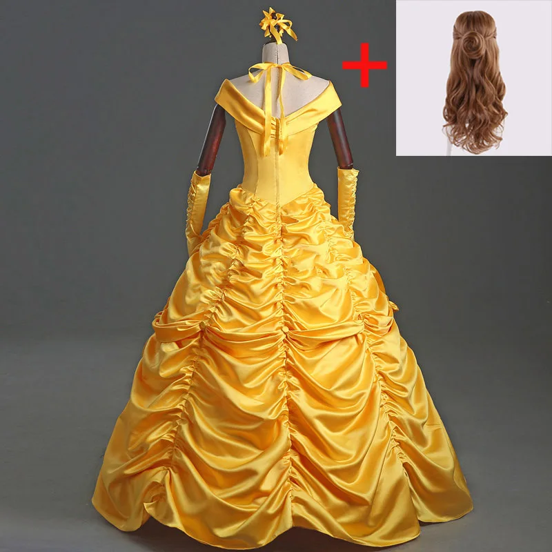 Belle Dress ADD wig Костюмы на Хэллоуин для взрослых женщин, роскошное платье принцессы Белль от красавицы и чудовища, платье принцессы, карнавальный костюм из фильма - Цвет: Belle Dress ADD wig
