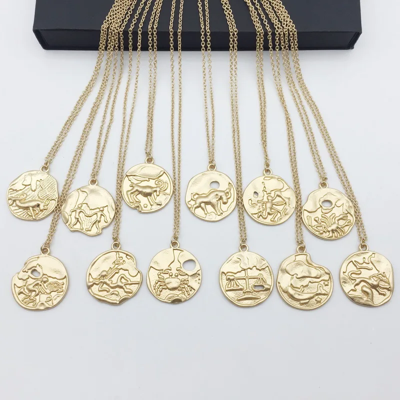TOTASALLY винтажные матовые золотые цвета Созвездие 12 знаков Зодиака Подвески