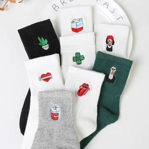 Забавные корейские женские хлопковые носки для девочек, милые зимние Белые Носки с рисунком губ и растений в стиле Харадзюку, каваи