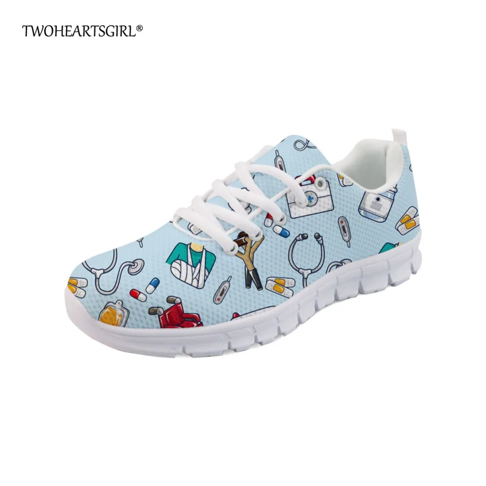 

Twoheartsgirl Nursing Design Women Flat Shoes Cartoon Nurse Printed Female Spring Sneakers Light-weight Mesh Flats Zapators