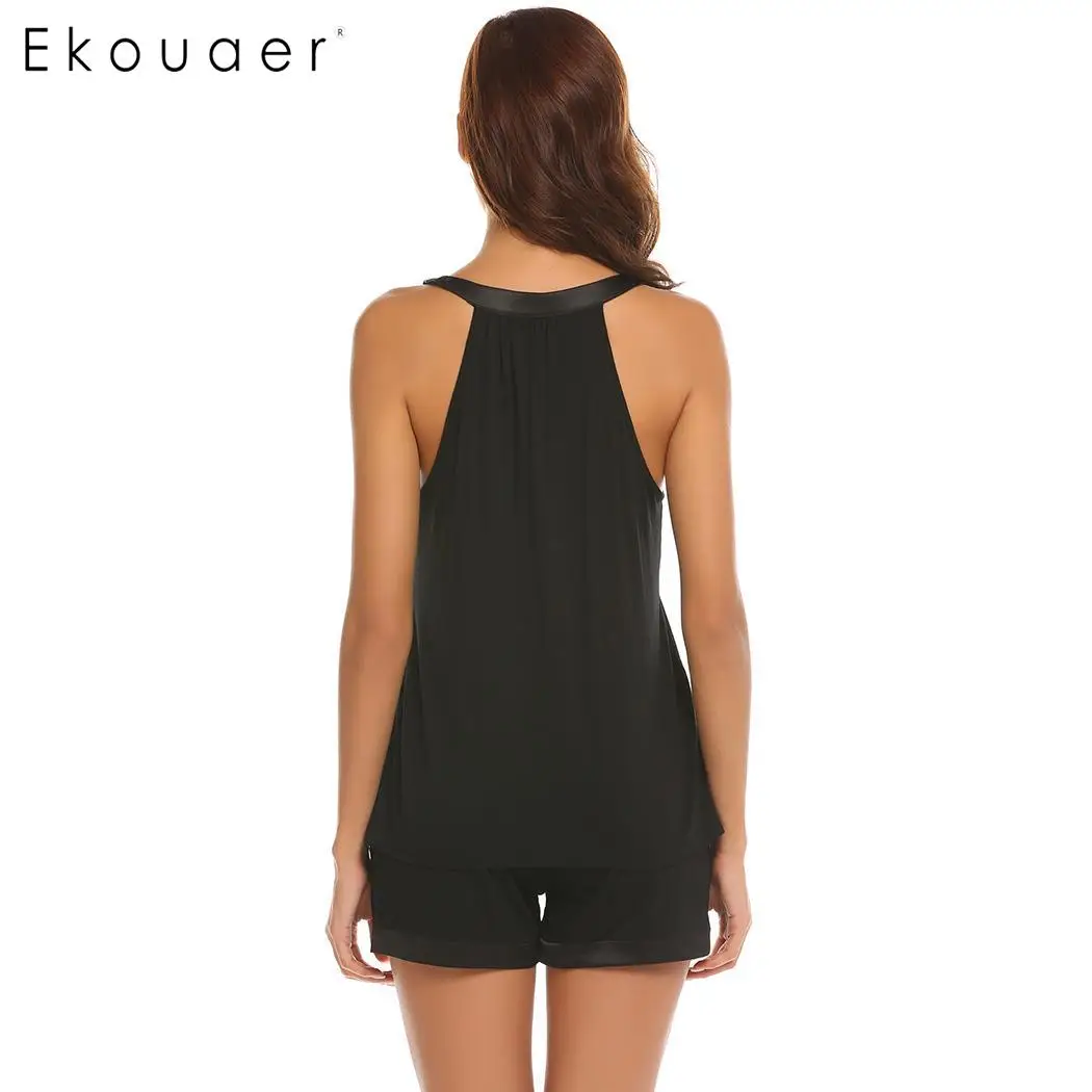 Ekouaer Women's Sexy Sleepwear Pajamas Set Sleeveless Patchwork Tank Tops and Shorts Ladies Lingerie Nightwear Pajama Suit | Женская