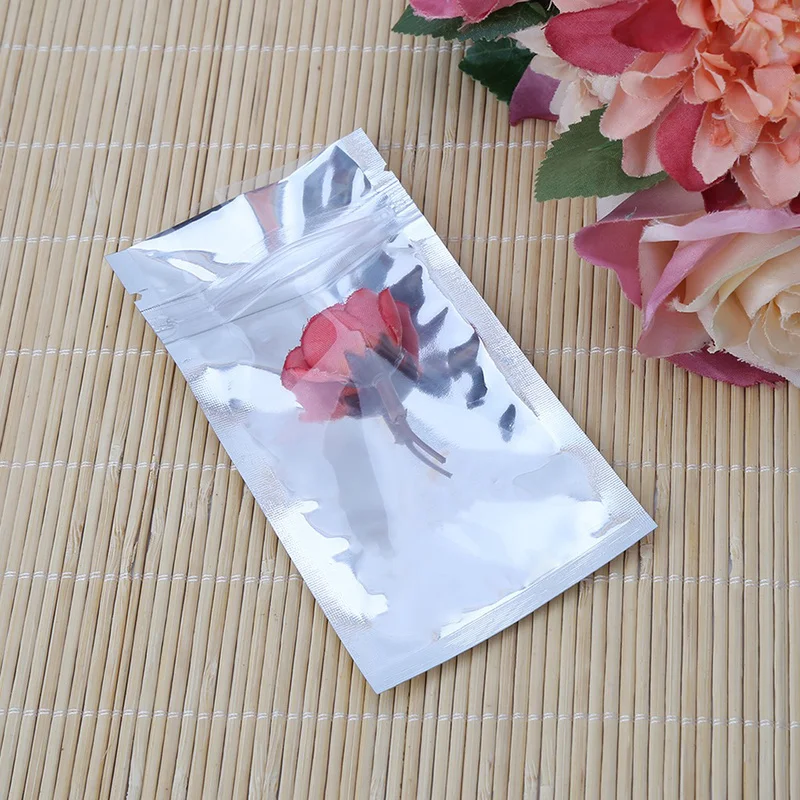 50 шт. серебряная алюминиевая фольга Reclosable Ziplock сумка Передняя прозрачная