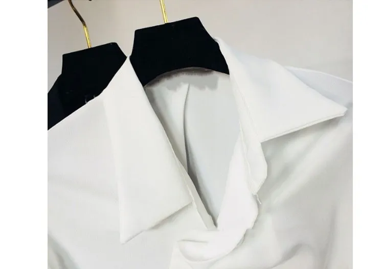 WHITNEY Ван 2018 осень зима модная уличная Большой жемчуг Ruched Асимметричный блузка для