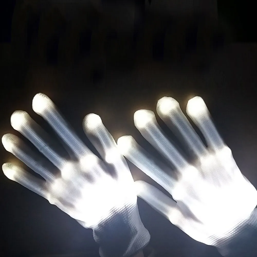 Пара цветные светодиодные перчатки Rave Light Finger Lighting мигающие унисекс скелетная
