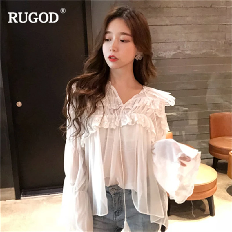 RUGOD 2018 Женские топы и блузки в Корейском стиле элегантные кружевные лоскутные