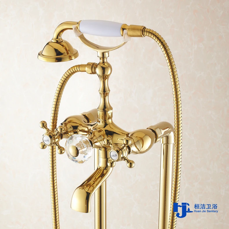 Роскошный смеситель для ванны с золотым кристаллом латунная напольная подставка