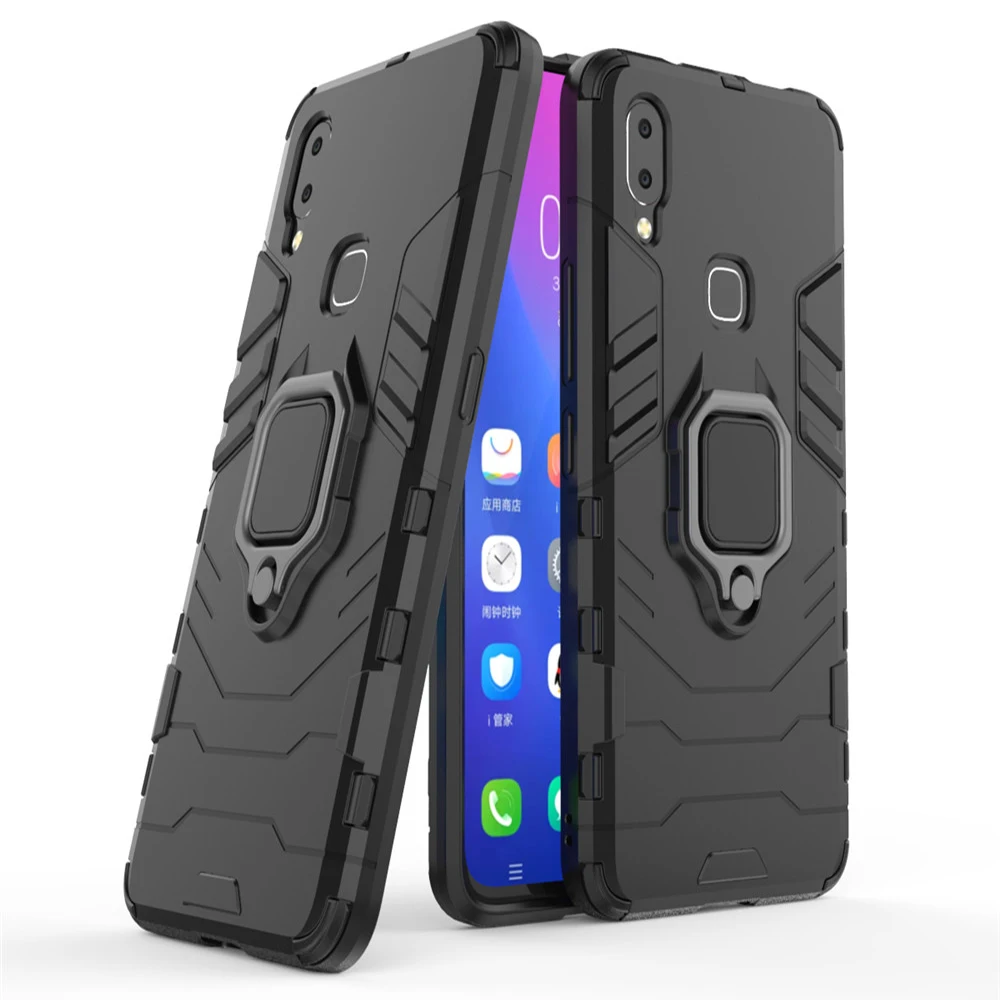 

For Vivo V9 Case Cover Silicone Tpu And Hard Pc Ultra Luxury Armor Shockproof Metal Ring Holder Case For Vivo V9