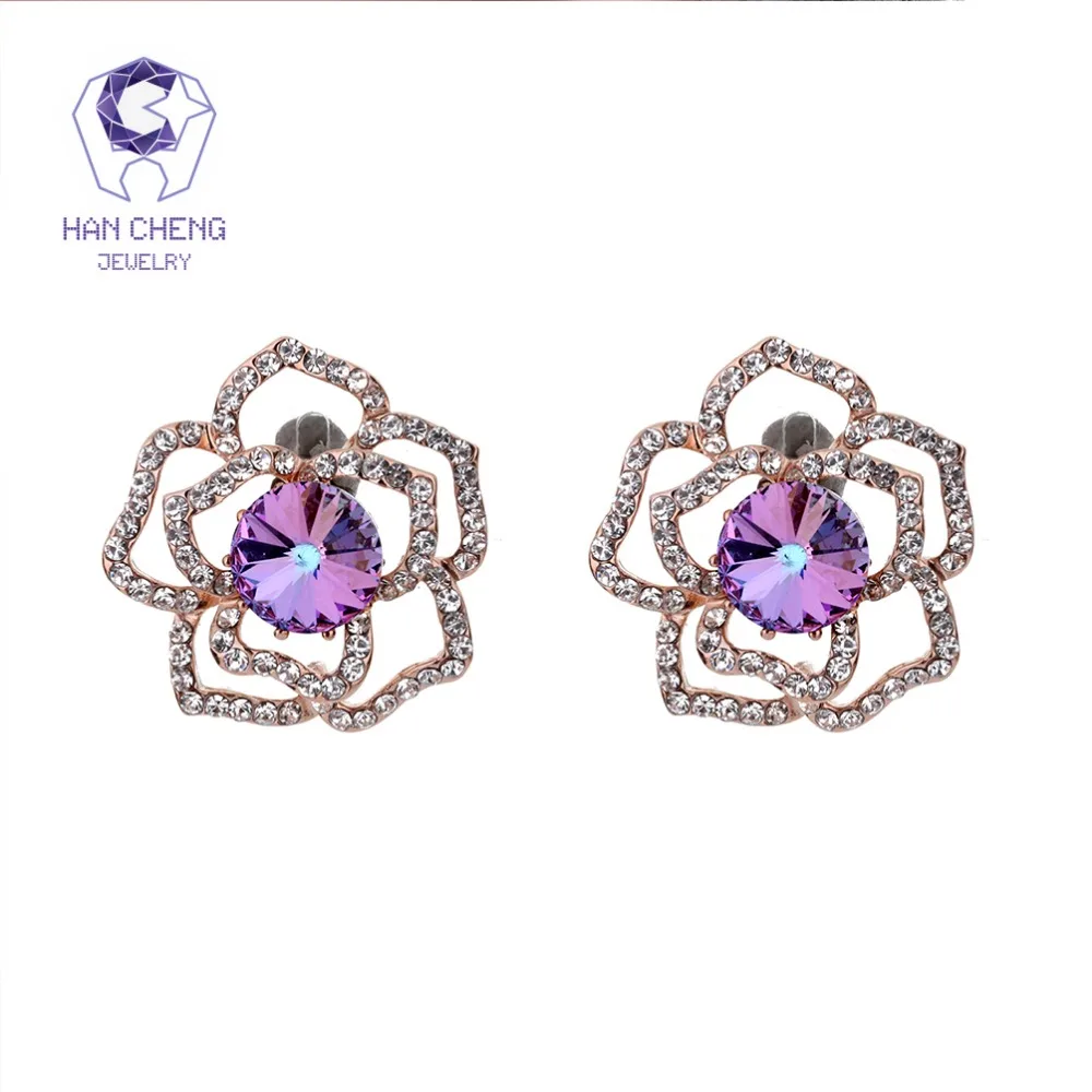Ханченг Новая роскошная голубая гвоздика из кристалла с камнем созданная цветочная серьга для женщин украшения бринкос бижу.