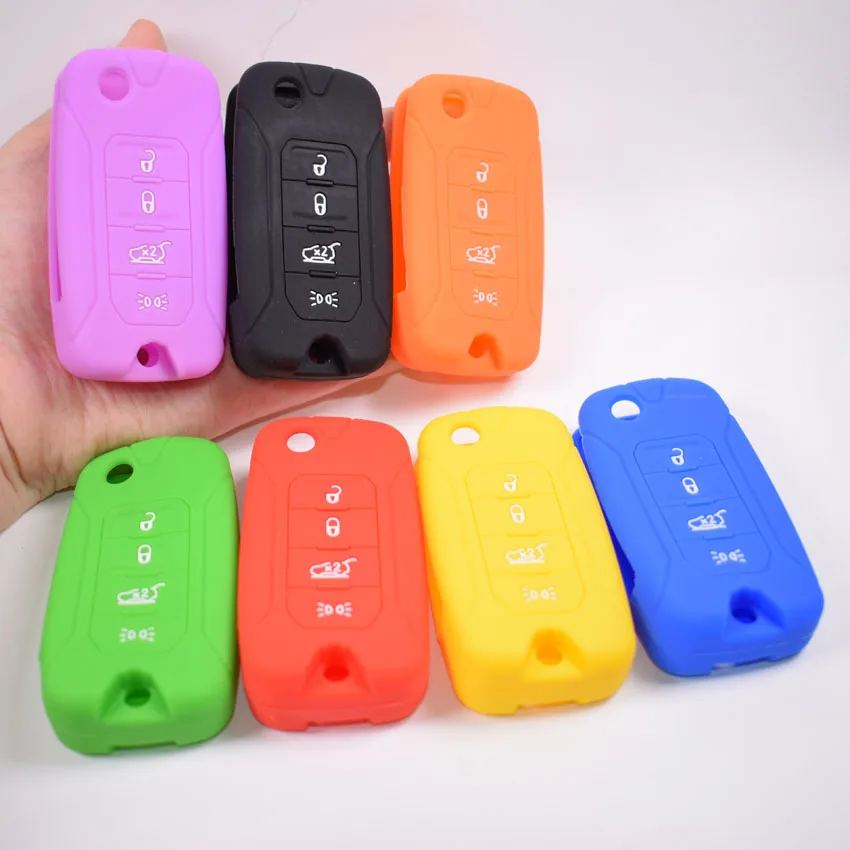 30Pcs/set New Silicone Car Key Case Cover Shell Bag Fit For Jeep Renegade 2016 4 Buttons Folding Remote Key 7 colors Mix