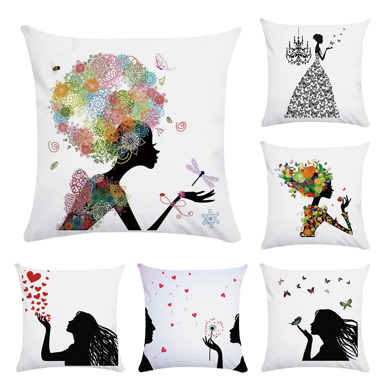 Наволочка для подушки креативная Цветочная хлопковая льняная квадратная 45 см