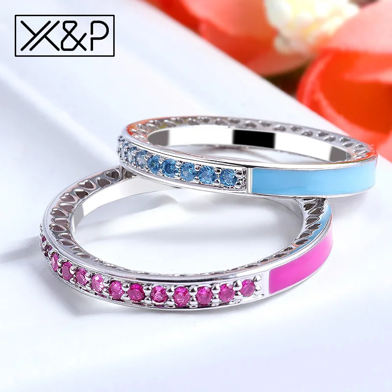 

X&P Trendy Exquisite Single Row Cubic Zirconia Rings for Women Fashion Crystal Heart Shaped Hollow Silver Color Ring Jewelry