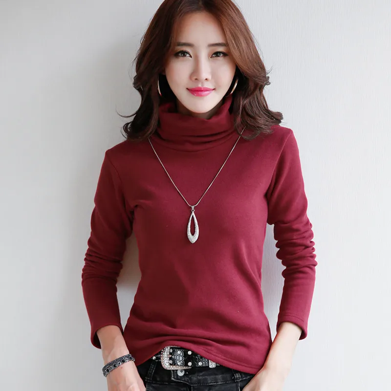 red with velvet Женская футболка с длинным рукавом женская футболка Толстая с бархатной водолазкой футболки Топы Одежда Термофутболка s белая - Цвет: red with velvet