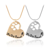 pet memorial jewelry my dog rescued me engraved pet paw prints pet lover heart shaped pendant necklace animal keepsake charms