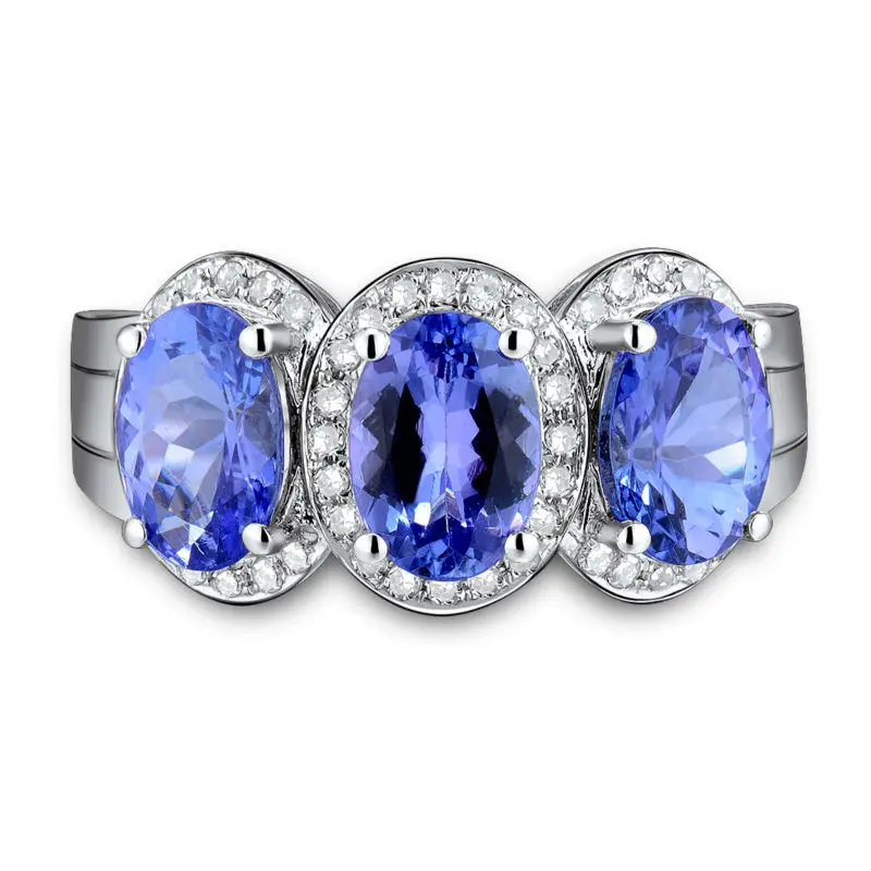 Циркониевое кольцо белое золото 3 камня в 14 КТ|natural tanzanite|tanzanite white goldgold natural |