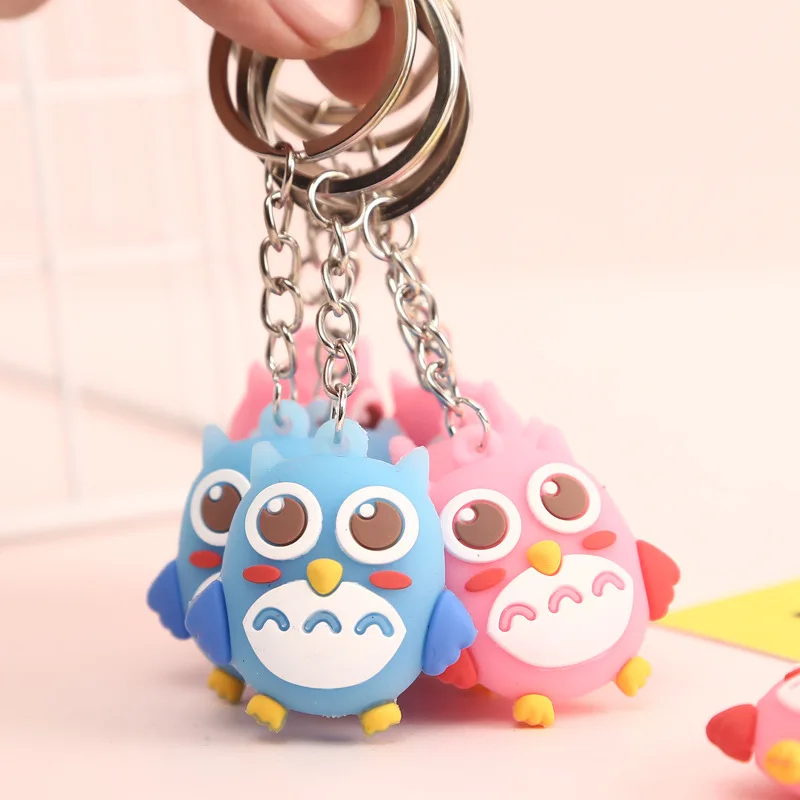

200 Pcs /Lot Cute Owl Keychain Lovely Stereo silica gel Owl Keychain Cartoon Animal Keychain Women Bag Pendant Wholesale