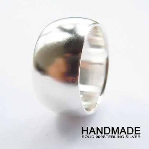 Однотонное чистое серебряное кольцо Wellmade 12 мм 999 пробы|band ring|ring bandring ring |