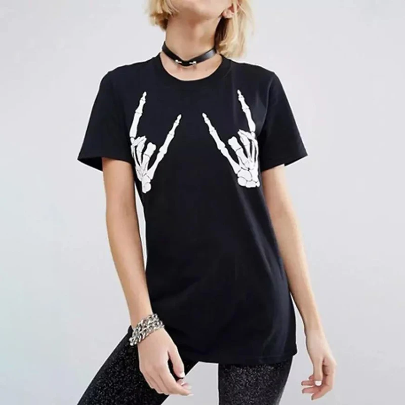 Новая Готическая женская футболка CWLSP с принтом скелета на Хэллоуин коротким