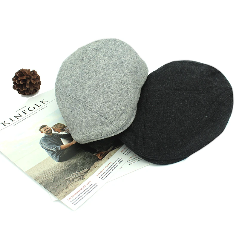 Outfly Зимняя шерстяная шапка мужская берет Кепка классический дизайн плоская
