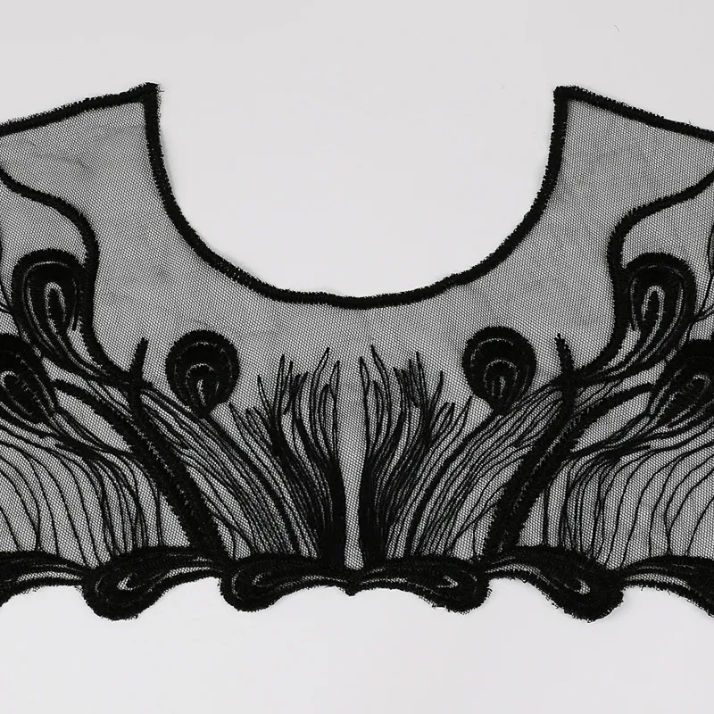 

Smiry 1pc Black Embroidery Tulle Peacock Tail Guipure Lace Neckline Fabric DIY Lace Collar Fabric Sewing Supplies Trim Crafts