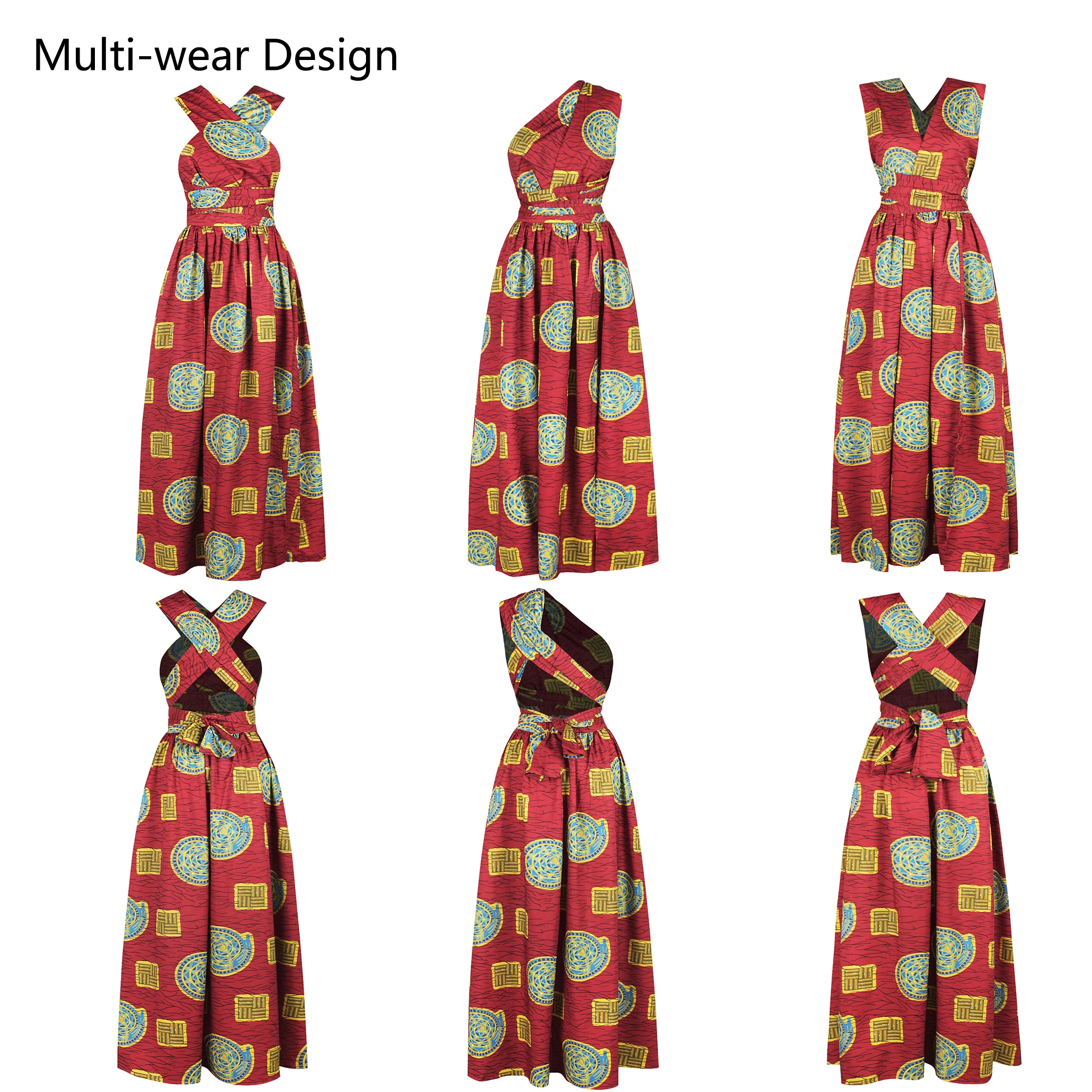 Fadzeco African Dresses for Women Dashiki Sexy Floral Print High Waist Multi-Way Long Maxi Dress Summer Tribal Bandage | Тематическая