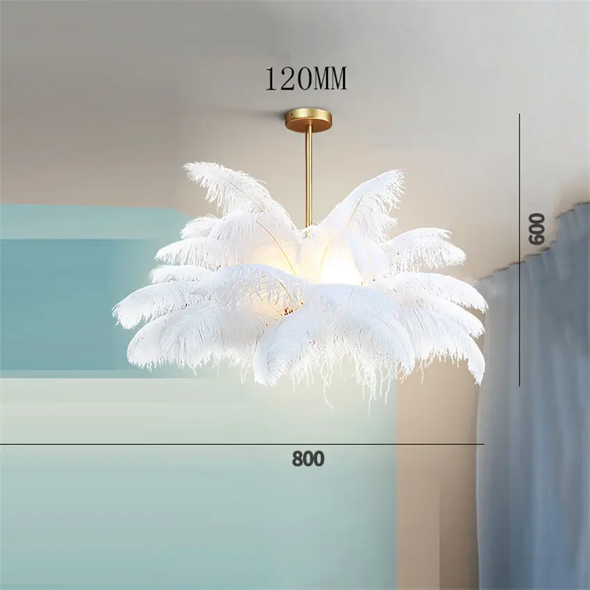 

Nordic LD Pendant Lights Natural Ostrich Feather LOFT LED Pendant Lamp Bedroom Living Room Restaurant Lighting Deco Hanging Lamp