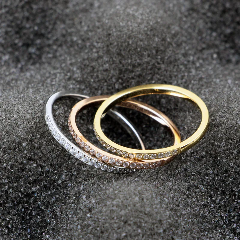 Женское кольцо из титановой стали с 20 фианитами и розовым золотом|women rings|gold women