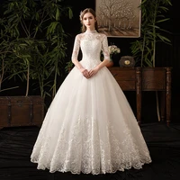 chinese style high neck half sleeve 2021 new wedding dress illusion lace applique simple custom made bridal gown robe de mariee