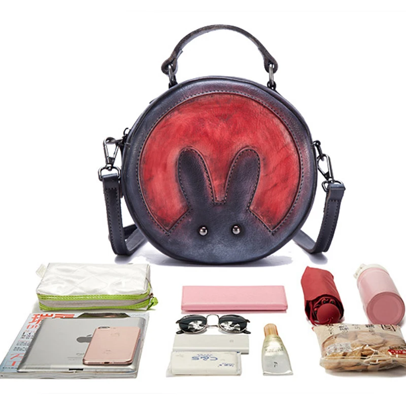 Из натуральной кожи плеча круговой сумки с рисунком кролика Малый обувь для