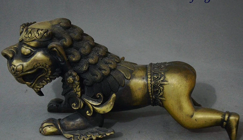 9 &quotФэншуй Китайский Бронзовый Сбор Зло Гвардии Зверь Голова Льва Тела Статуя |