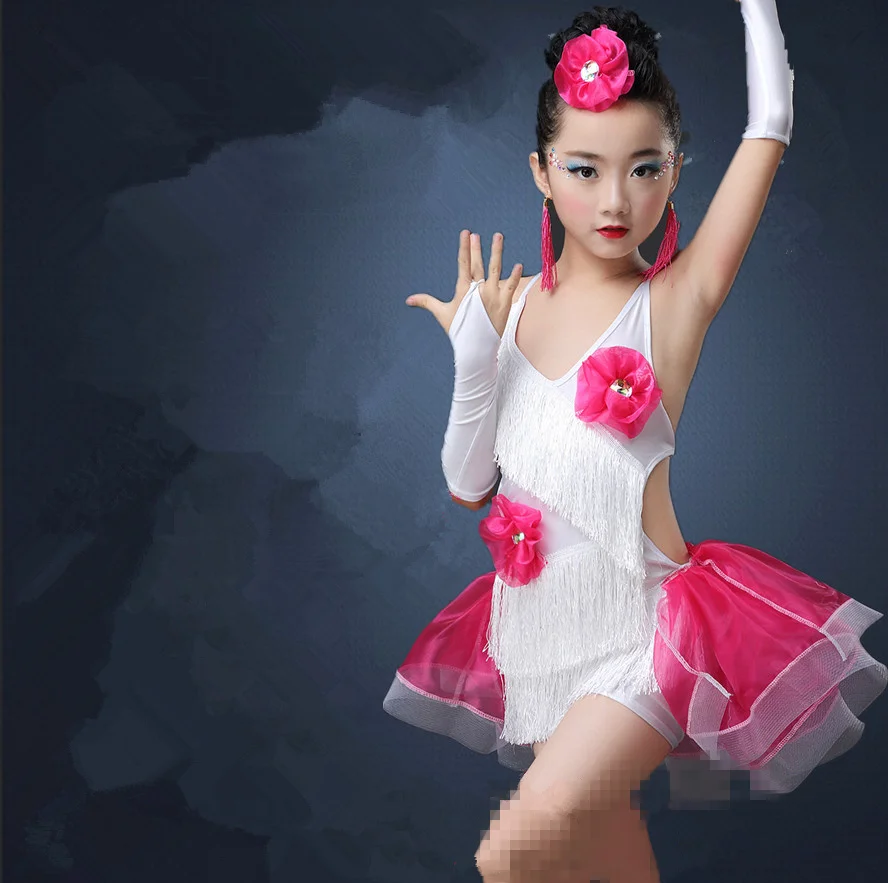

Профессиональный Современный бальный костюм для девочек, костюм для латинских танцев с бахромой, платье для латинских танцев, Воздушная Тю...
