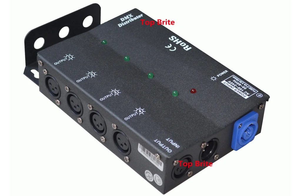 Лучшая цена 1xlot четырехходовой DMX разветвитель DMX512 светильник сценического светильник усилитель сигнала 4 Way DMX распределитель для сценического оборудования