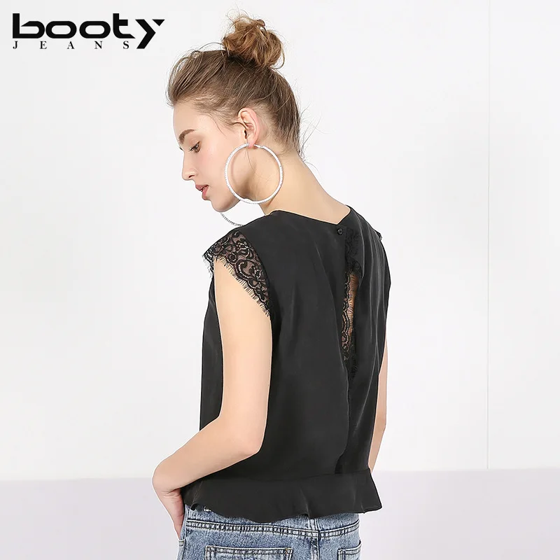 Женские шифоновые блузки с открытой спиной Bootyjeans черные открытые Блузы подолом и