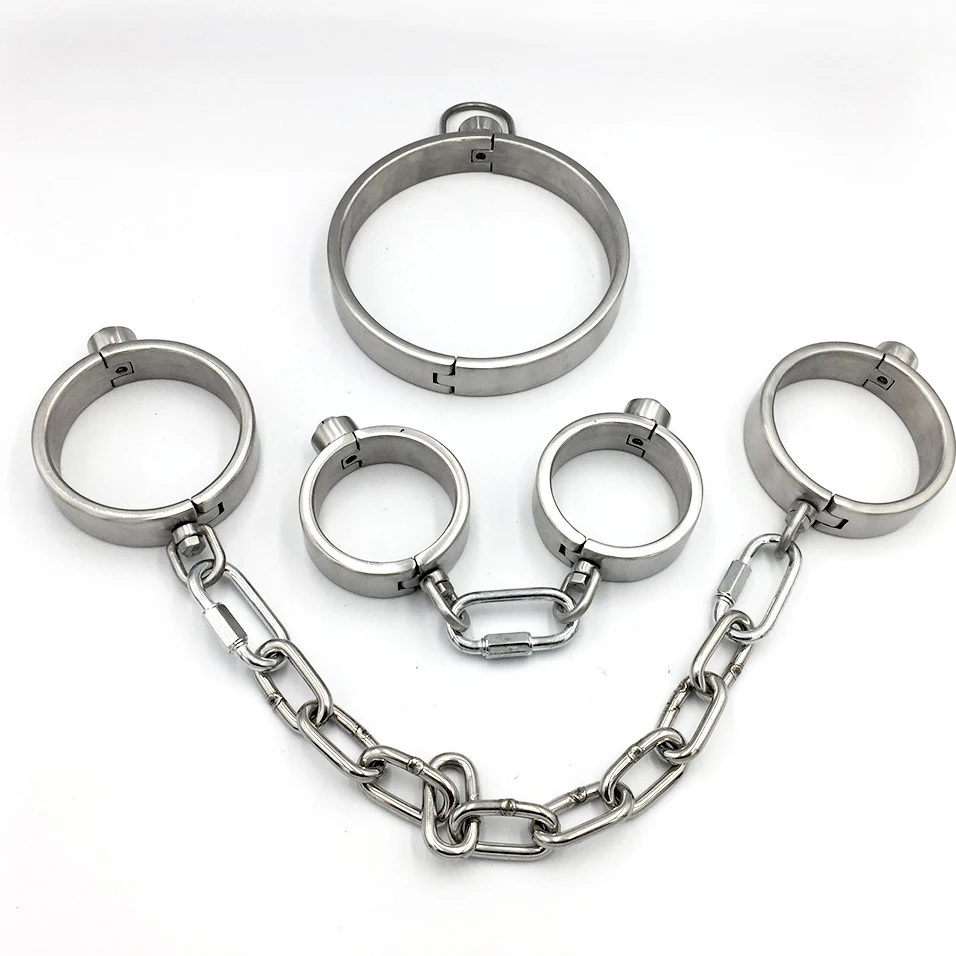 

Metal slave collar hand ankle cuffs shackles bondage restraints handcuffs adult games fetish stainless steel bdsm tools sex toys