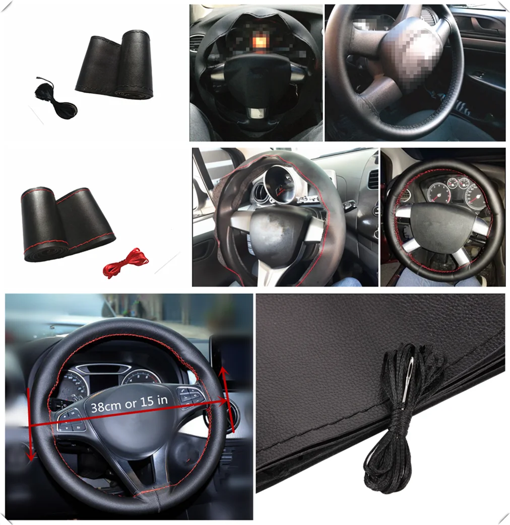 Чехол рулевого колеса автомобиля кожа из микрофибры ручная работа DIY 38 см для Kia